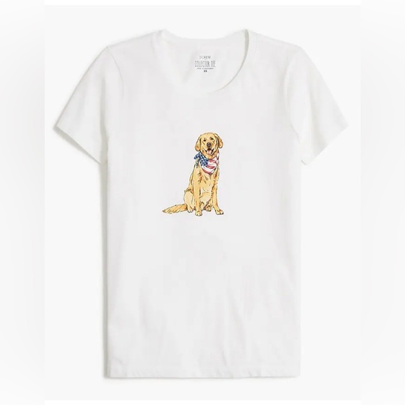 J. Crew Tops - J.Crew Factory Patriotic Dog Graphic Tee White XS Cotton Collector’s Shirt NWT